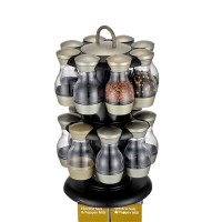 16 Jar Revolving Stainless Steel Glass Kitchen Storage Spice Jars Rack Set