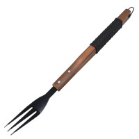 Black Non-stick BBQ grill cooking fork with wooden and rubber handle