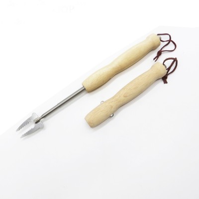 Top sell Extendable Stainless steel Bbq skewers with fork and wooden handle